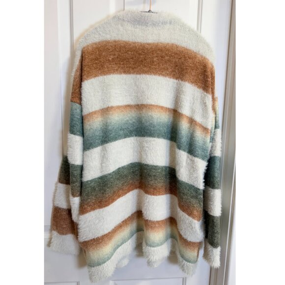 Haptics Fuzzy Striped Cardigan Sweater Size L Cozy Oversized - Picture 4 of 9